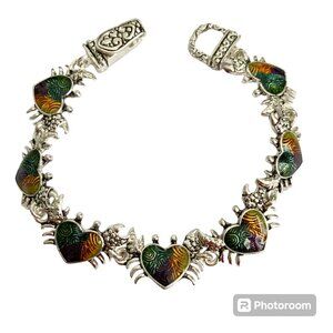 Silver Sea Life Crab Charm Bracelet Beach Multicolor Magnetic 7.75" Plated